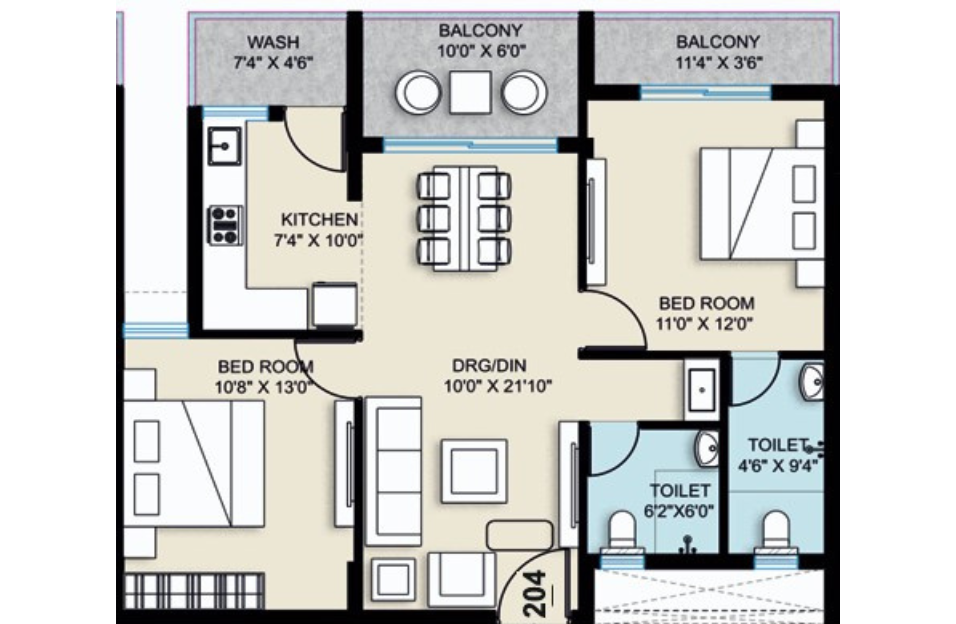Click me 2BHK Floor Plan